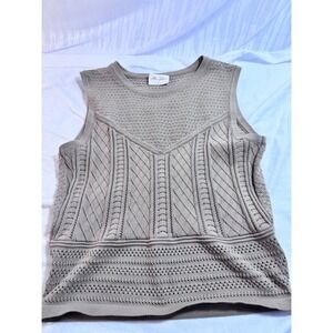 Allie Rose Womens Tan Beige Sleeveless Knit Sweater Top Pointelle Cable Size L